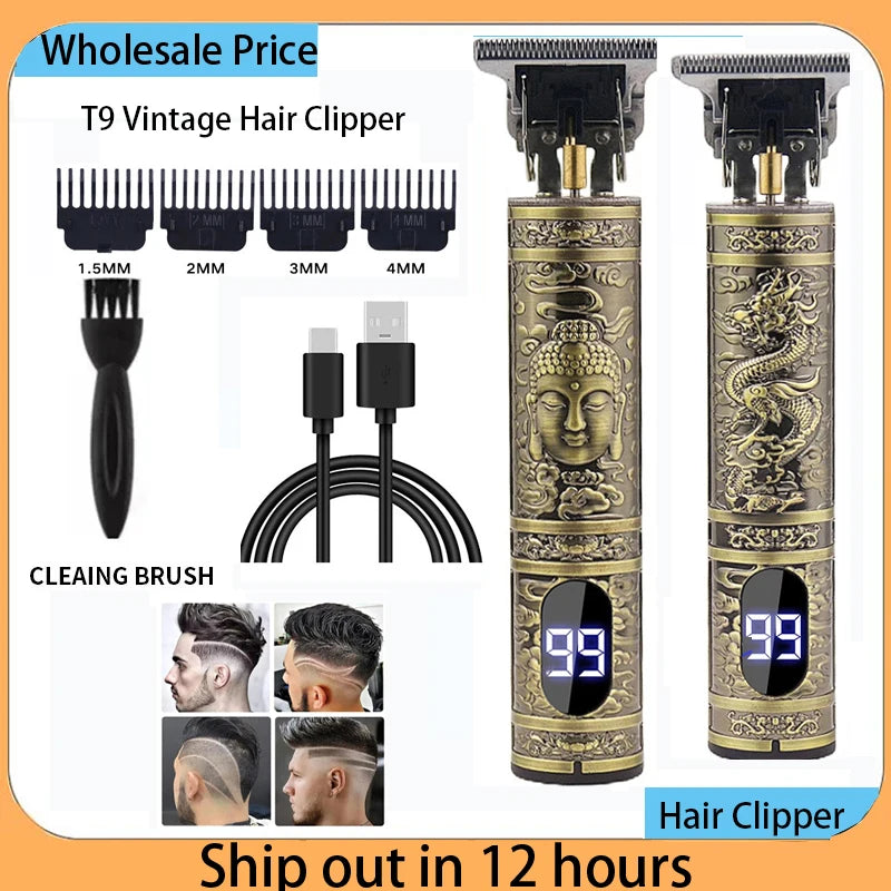 T9 Vintage Cordless Hair Trimmer | Professional Beard & Hair Clipper