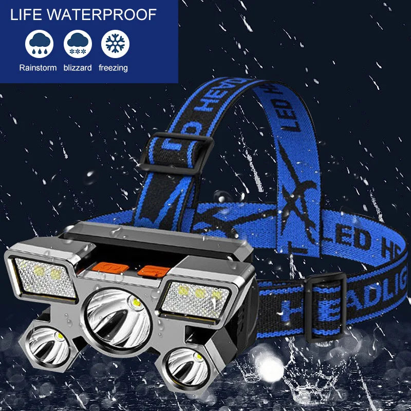 Rechargeable 5-LED Headlamp – Ultra-Bright Waterproof Head Torch