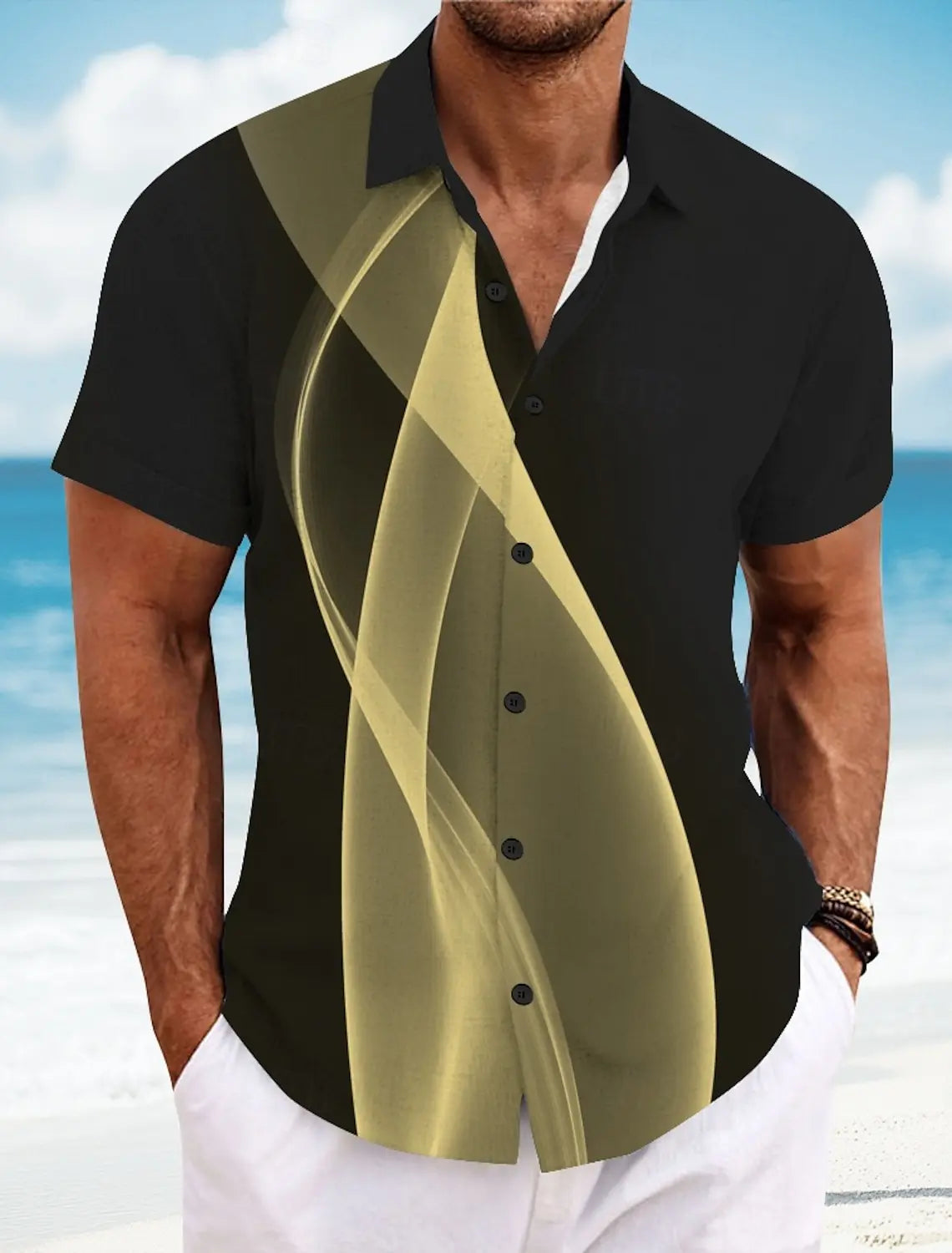Summer Men's Geometric Grid  Plaid Shirts Short SleeveTurndown Hawaiian Shirt Button Up Shirts No Pockets Shirts