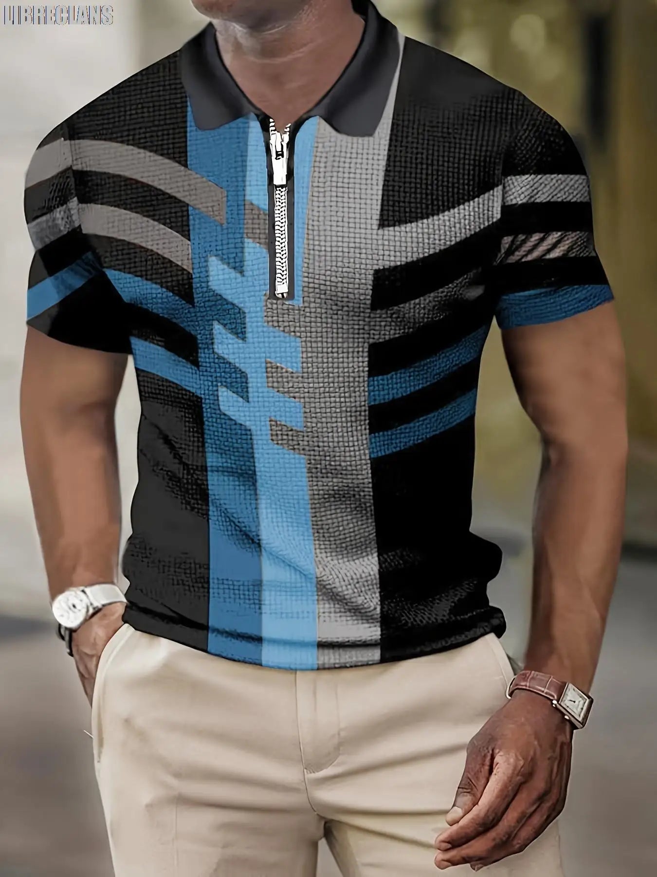 Men's Retro Striped Polo Shirt – Casual Short Sleeve Button-Up