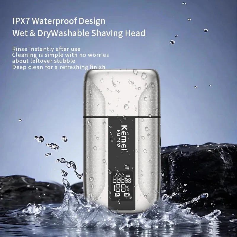 Kemei T402 Professional Barber Foil Shavers for Men Waterproof Electric Reciprocating Razor Shaving Bald Head UV Cover 3 Speeds