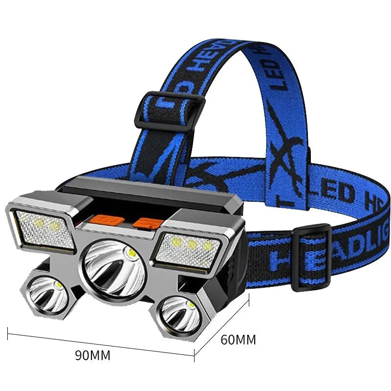 Rechargeable 5-LED Headlamp – Ultra-Bright Waterproof Head Torch