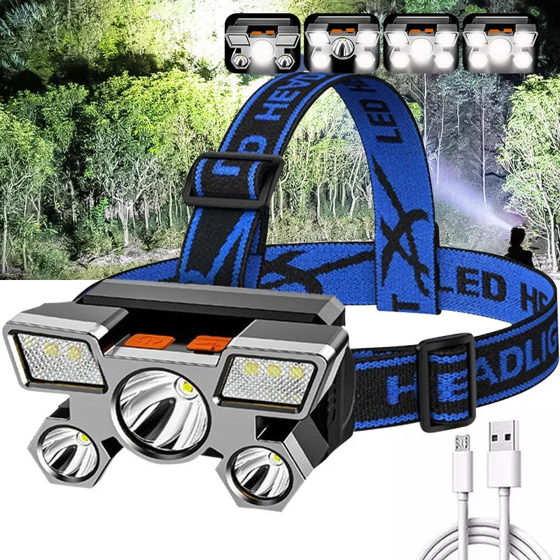 Rechargeable 5-LED Headlamp – Ultra-Bright Waterproof Head Torch