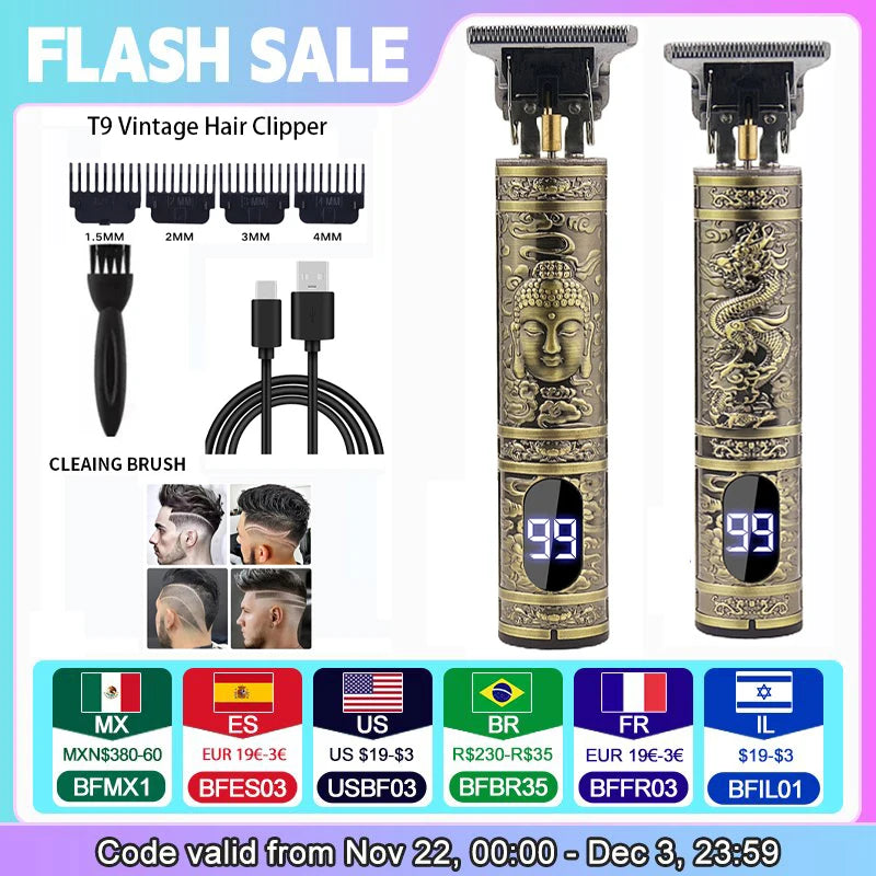 T9 Vintage Cordless Hair Trimmer | Professional Beard & Hair Clipper