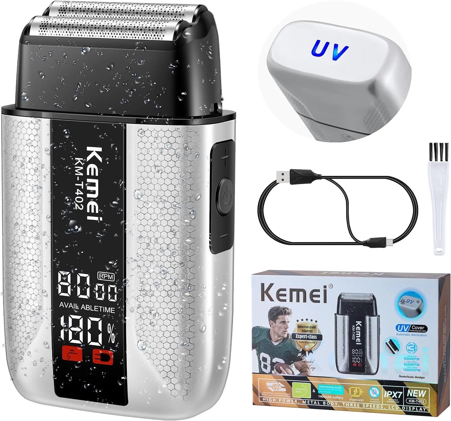 Kemei T402 Professional Foil Shaver | Cordless Rechargeable Electric Razor