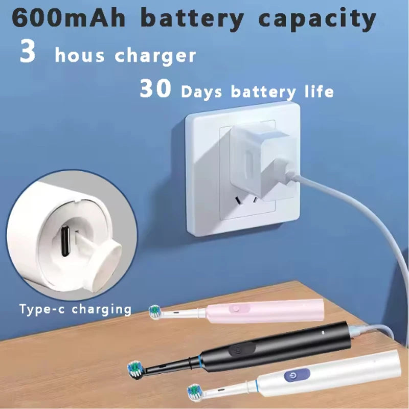 Electric Toothbrush Rotary Rechargeable Electric Toothbrush for Adults Rotating Electric Toothbrushes with 8 Soft Brush Heads