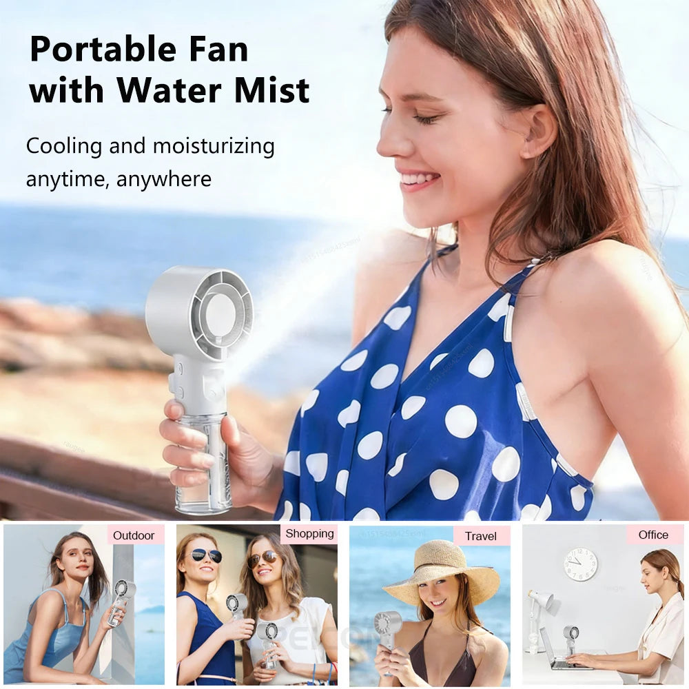 Portable Handheld Turbo Mist Fan – USB Rechargeable Cooling Fan