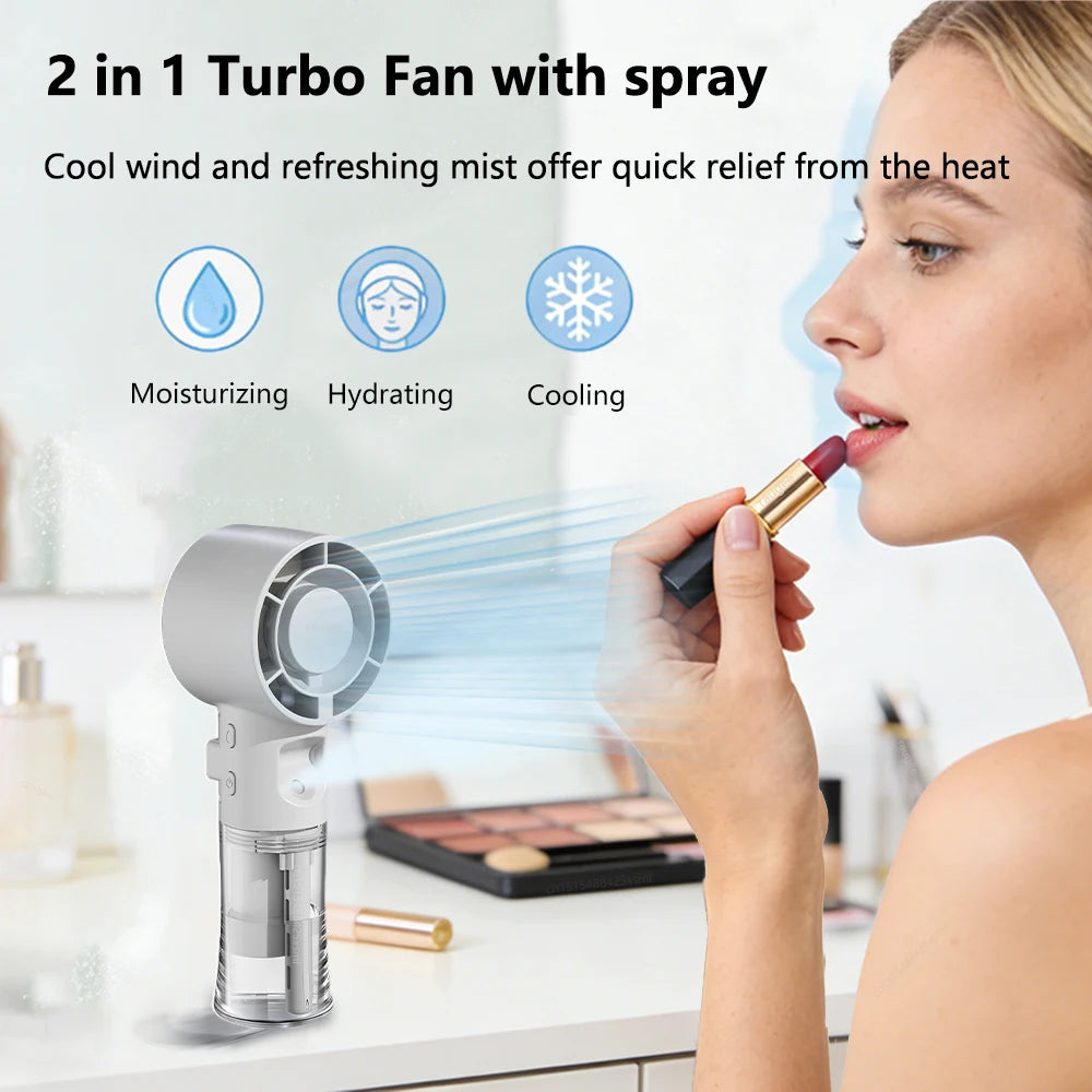 Portable Handheld Turbo Mist Fan – USB Rechargeable Cooling Fan
