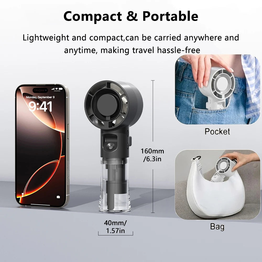 Portable Handheld Turbo Mist Fan – USB Rechargeable Cooling Fan
