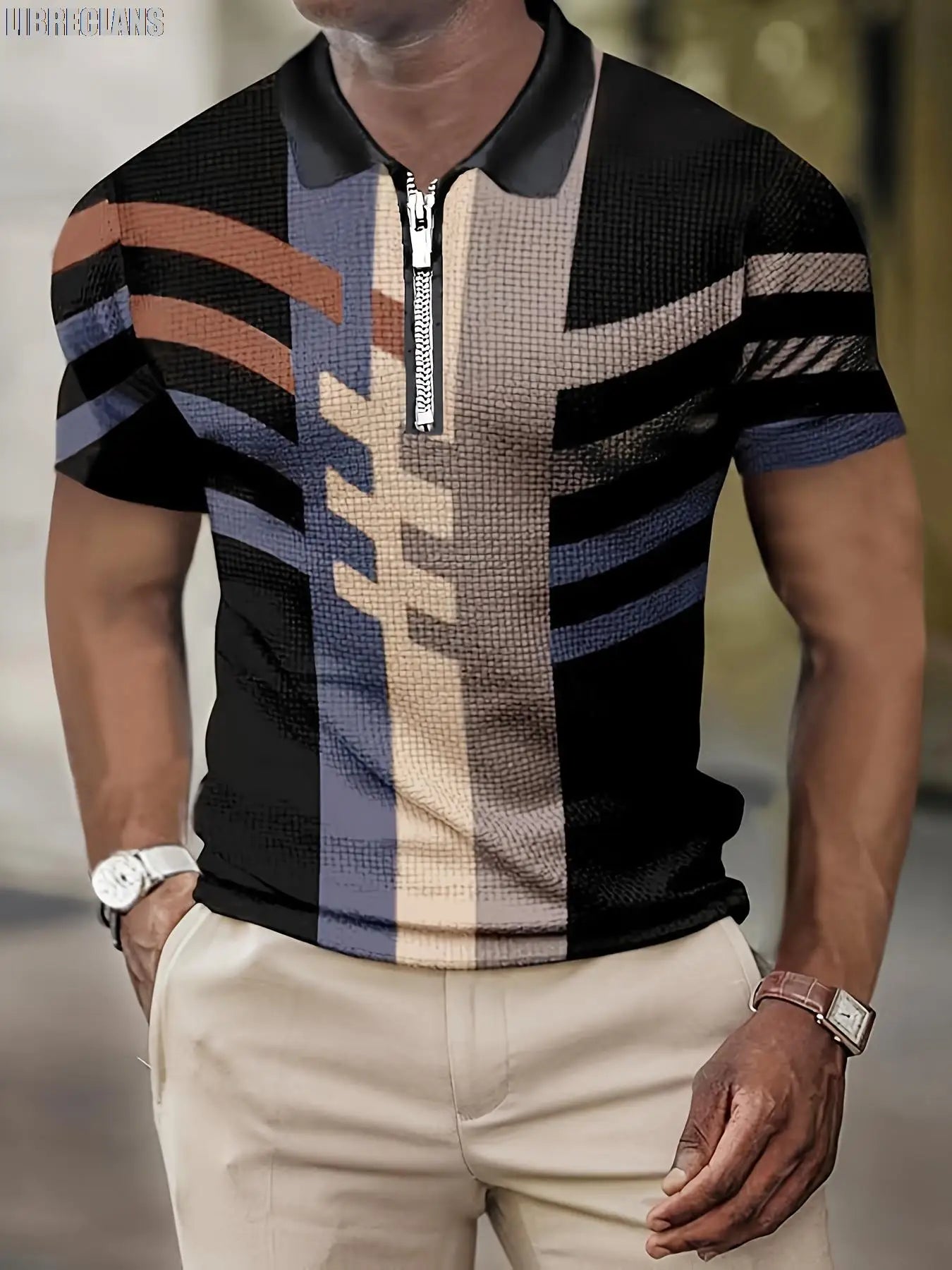 Men's Retro Striped Polo Shirt – Casual Short Sleeve Button-Up