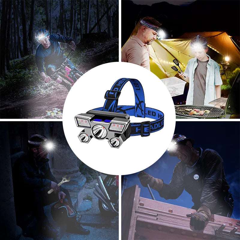 Rechargeable 5-LED Headlamp – Ultra-Bright Waterproof Head Torch