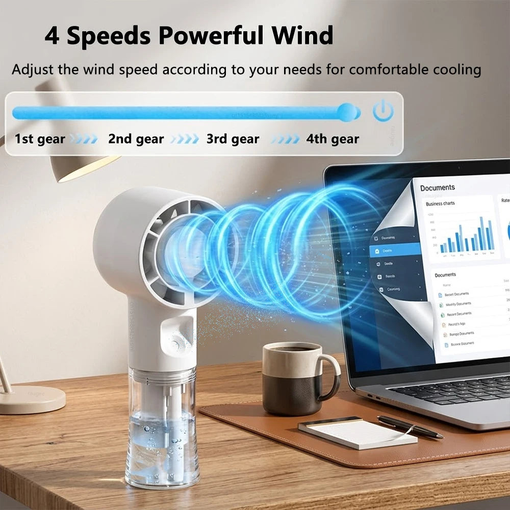 Portable Handheld Turbo Mist Fan – USB Rechargeable Cooling Fan